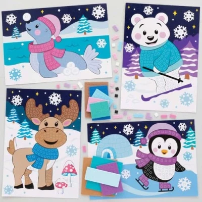 Afbeelding van Baker Ross FC287 artic pals Mozaïek sets Set van 4, Mozaïektegels knutselen, Mozaïekpakketten voor Kinderen, Creatieve Activiteiten Kinderen