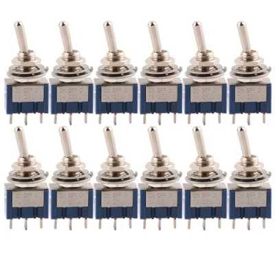Afbeelding van CESFONJER 12 stuks mini tuimelschakelaar, blauw 125 V 6 A ON Off 3 Pins positie marinevoertuig instrumententafel wipschakelaar.