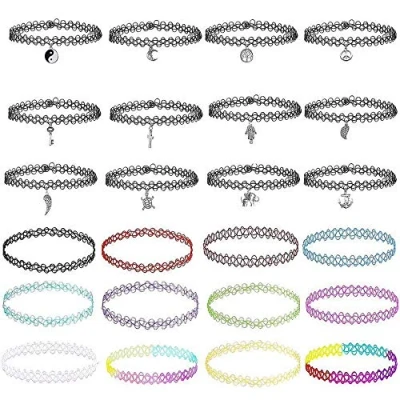 Afbeelding van Choker halsketting, henna choker, gothic, tattoo ketting, meisjes, stretch chokerset (24 stuks)