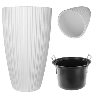 Afbeelding van KADAX Ronde bloempot, decoratieve bloempot met binneninzetstuk, sierpot van kunststof, voor binnen en buiten (wit)