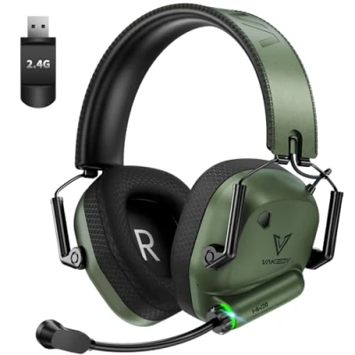 Afbeelding van Vakedy Gaming Headset Wireless voor pc, PS4, PS5, Mac, Switch, 2,4 GHz USB met microfoon, Bluetooth Headset, 50 mm driver, uur batterijduur, lage latentie, licht (groen)