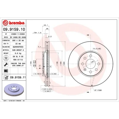 Afbeelding van Brembo Remschijf 09.9159.11