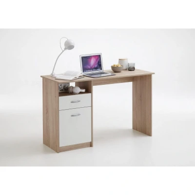 Afbeelding van FMD Bureau met 1 lade 123x50x76,5 cm eikenkleurig en wit