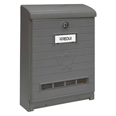 Afbeelding van ARREGUI Mare E1065 Brievenbus van Zeer Bestendige Kunststof Formaat L (Tijdschriften en C4 Enveloppen) Weerbestendig Wandbrievenbus met Valklep, Kijkvensters Naamplaatje Grijs