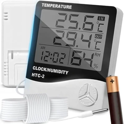 Afbeelding van Retoo Thermometer voor binnen en buiten, digitale thermo hygrometer met sonde, kamerthermometer binnenklimaatcontrole, klimaatmonitor, hygrometer, luchtvochtigheidsmeter, zeer nauwkeurig