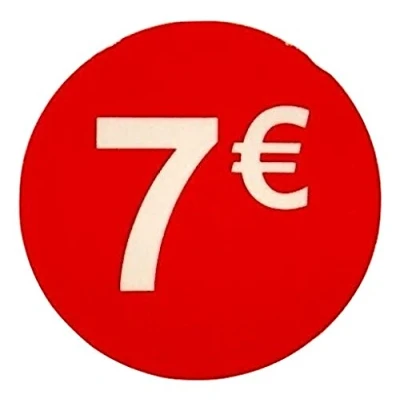 Afbeelding van Prijsetiketten, 7, verpakking met 1000 ronde stickers, rood, om op te hangen, prijs, kortingen, aanbieding