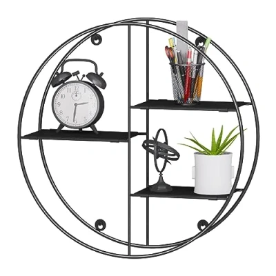 Afbeelding van EUGAD Rond wandrek, kinderrek, zwevende plank, metalen rek, zwart, hangrek, industriële wanddecoratie voor woonkamer, kinderkamer, badkamer, met 3 planken, diameter 40 cm