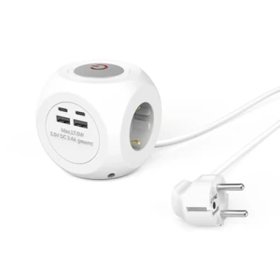Afbeelding van Hama Stekkerdoos Kubus 3 Voudig Usb C/A 17 W Met Schakelaar 1,4 M Wit