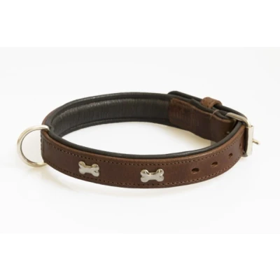 Afbeelding van Hondenhalsband met nikkelen botjes bruin 65 cm