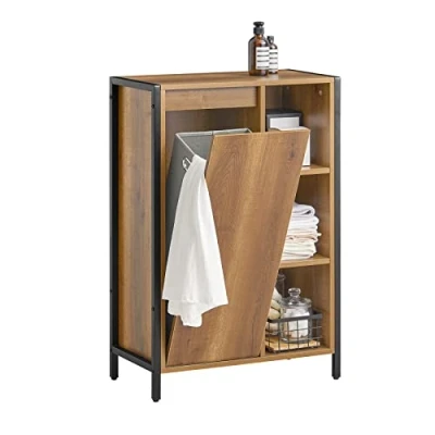 Afbeelding van SoBuy Badkamerkast met Kantelbare Wasmand, Badkamermeubel Waskast, Lage kast, Staande Opbergkast Opbergblank voor Badkamer 3 Compartiment en 1 60x30x90 cm, BZR65 PF