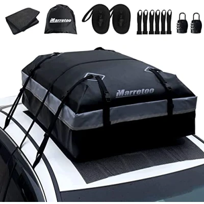Afbeelding van Marretoo Autodaktas, 21 kubieke meter grote dakbagagedrager, waterdichte zachte bagage opbergdoos voor alle auto&#039;s met dakdrager/rails/stangen, inclusief antislipmat