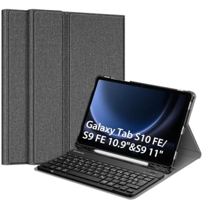 Afbeelding van Fintie toetsenbordhoes voor Samsung Galaxy Tab S9 FE 10,9 inch / 11 2023 tablet, met magnetisch afneembaar Duits bluetooth toetsenbord, donkergrijs