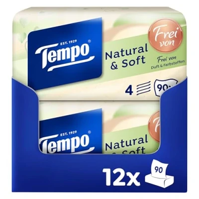 Afbeelding van Tempo tissues Natural &amp; Soft Voordeelbox 12 x 90 stuks = 1080 zakdoekjes