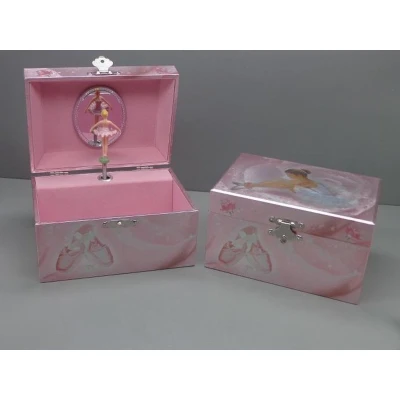 Afbeelding van Harlekijn Import B.V. Juwelendoosje met muziek. Print: Ballerina zittend op roze glitterpapier.
