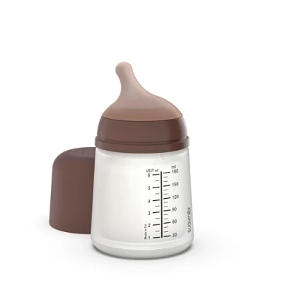 Afbeelding van Suavinex, Zero Anti koliek fles met speen langzame stroom (S) van siliconen, voor baby&#039;s vanaf 0 maanden, ideaal gemengde borstvoeding, die de borst imiteert, babyfles, 180 ml, diep