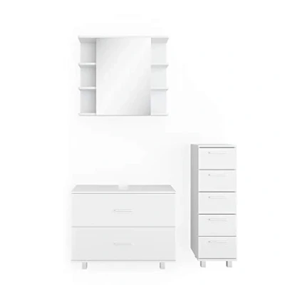 Afbeelding van Vicco Badkamermeubel set Ilias, Wit, 3 delen, met midi element