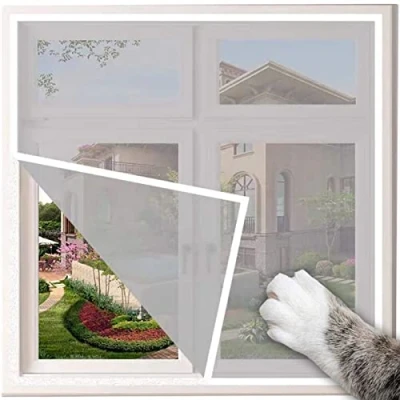 Afbeelding van Xpnit Kattenraambescherming, raamgaas voor katten veiligheidsnet, anti kras raambeschermer kat balkonnetten vliegengaas (100 * 100 cm, wit grijs mesh)
