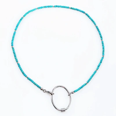Afbeelding van 45cm x 3mm Kralen Ketting Dames Stalen Zilverkleur Turquoise Natuursteen Choker