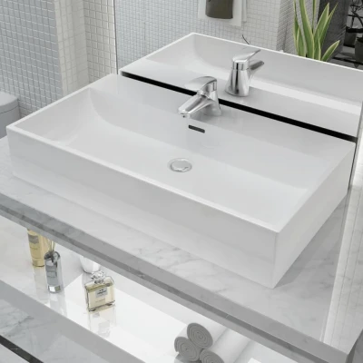Afbeelding van Wastafel met kraangat wit 76x42,5x14,5 cm kermiek