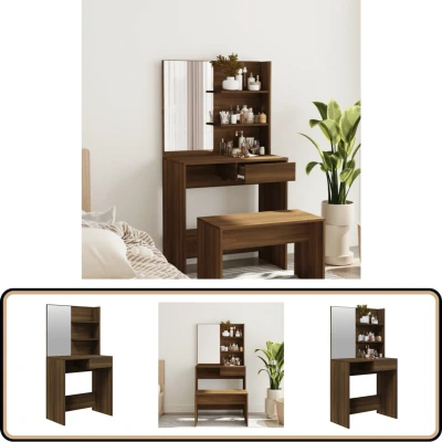 Afbeelding van Make up tafel Met Spiegel 74,5X40X141 Cm Gerookt Eikenkleurig bruin eikenkleur