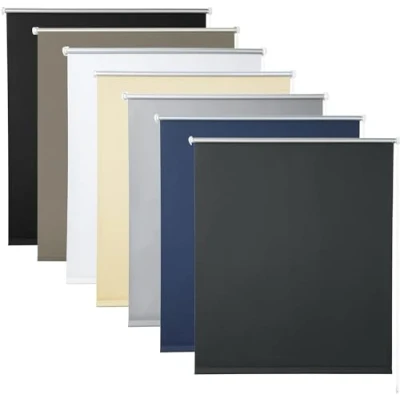 Afbeelding van WOLTU Verduisterend rolgordijn voor binnen, Klemmfix, zonder boren, zonnewering, met klemmen en trekkoord ramen deuren, 95 x 130 cm, steenkool zwart