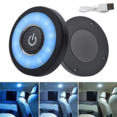 Afbeelding van ConBlom i USB oplaadbare led leeslamp, universeel auto interieur kofferbak laadruimte licht, voertuig plafondlamp met magneet voor RV camping slaapkamer kast (wit en blauw)