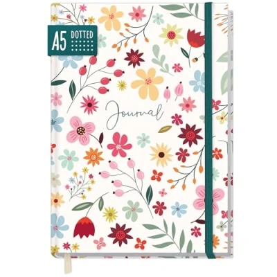 Afbeelding van paper&amp;you® Bullet Journal gestippeld A5 met elastiek [Wild Flower] 156 pagina&#039;s notitieboek gestippeld, agenda duurzaam &amp; klimaatneutraal