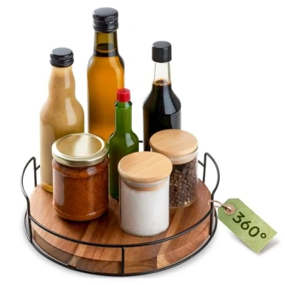 Afbeelding van Praknu Lazy Susan Draaiplateau Duurzaam FSC Acaciahout 360 Hout Antislip Ondergrond 23 cm Ideaal voor de Keuken