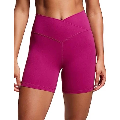 Afbeelding van CRZ Yoga Womens Butterluxe Crossover Biker Shorts 5&#039;&#039; Criss Cross High Waisted Workout Buttery Soft Magenta paars M