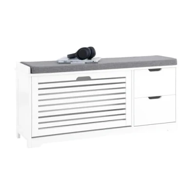 Afbeelding van SoBuy Schoenenkast zitcommode zitbank met zitkussen schoenenbank 1 klep wit BHT ca. 110x52x30cm FSR185 W