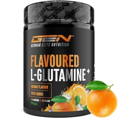Afbeelding van Gearomatiseerd L Glutamine Poeder 750 g Ultrafijne met extra Taurine Gemicroniseerde Smaak Suikervrij &amp; Zeer Goed Oplosbaar Veganistisch (Orange)