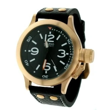 Afbeelding van OOZOO Timepieces Goudkleurige horloge met zwarte leren band OS204