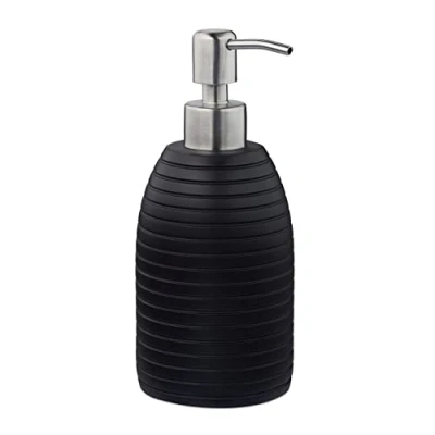 Afbeelding van Relaxdays zeeppompje badkamer zeepdispenser navulbaar 300 ml handzeeppompje zwart
