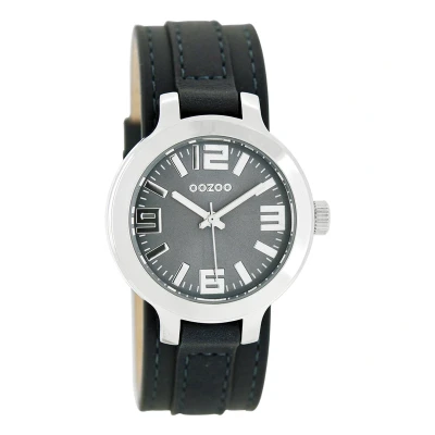 Afbeelding van OOZOO Timepieces Zilverkleurige horloge met donker blauwe leren band C8707