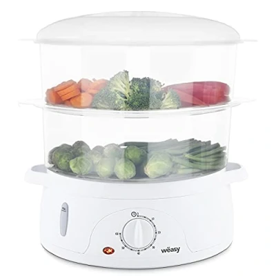 Afbeelding van Wëasy Elektrische Stoomkoker VEGE8, Multifunctioneel, 9L, Compact, 3 Uitneembare Stapelbare Schalen voor het koken van Eieren, Groenten, Vlees, Vis, Rijstkoker, 60min timer, Vitaminebehoud