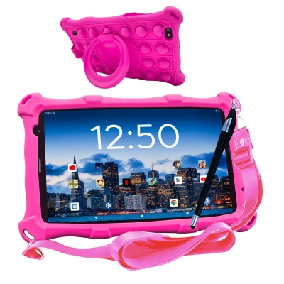 Afbeelding van AngelTech Kindertablet PRO MAX 4+3GB RAM 64+64 GB Snelle 8 Inch Vanaf 3 Jaar Perfect Voor School Ouderlijk Toezicht Ook Volwassenen 360 Fidgy Beschermhoes Roze