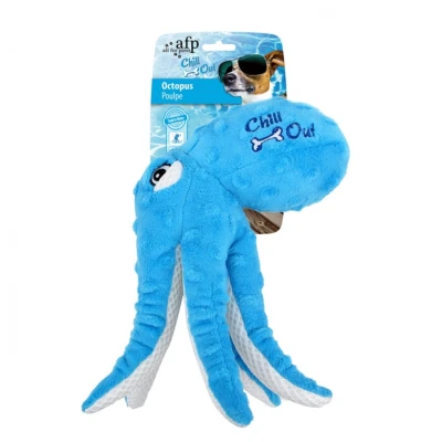 Afbeelding van ALL FOR PAWS Chill Out zomer hond speelgoed, verkoelend buiten spelen pluche speelgoed octopus, blauw