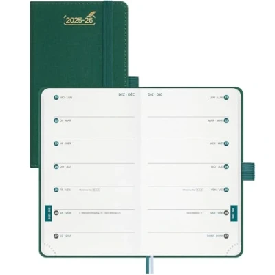 Afbeelding van BEZEND 18 maands Zakagenda 2025 2026 Klein (25 Juli Dec 26), Kalender 25/26 Weekplanner A6 1 Week 2 Pagina&#039;s met Kolommen, Afsprakenplanner Hardcover, Bosgroen