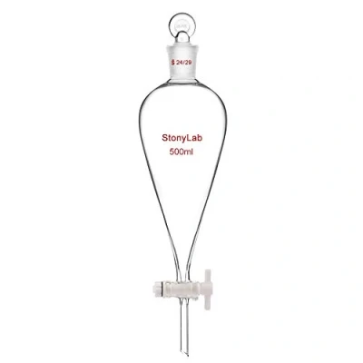 Afbeelding van stonylab PTFE Stopcock Scheidingstrechter 500 ml, Borosilicaatglas Zware Wand Conische Peer Vormige met 24/29 Gewricht