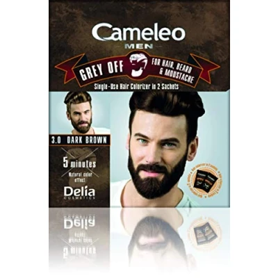 Afbeelding van Cameleo Kleurcrème voor mannen DONKERBRUIN Grijze vervaagde wegwerpverf in 2 zakjes haar, baard en snor Gemakkelijk aan te brengen 5 minuten Natuurlijk kleureffect 0% parabenen