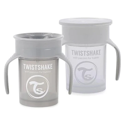 Afbeelding van Twistshake 2x Morsvrije Baby 360 Drinkbeker Met Siliconen Sluiting 230ml Sippy Cup Voor Kinderen &amp; Peuters Lekvrije Waterfles BPA Vrij Grijs Wit