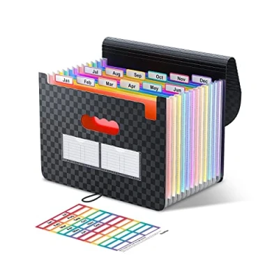 Afbeelding van ThinkTex Accordeon File Organizer, 12 vakken uitbreidende bestandsmappen, draagbare maandelijkse factuur ontvangstbewijsorganizer, kleurrijke tabbladen, brief/A4 formaat