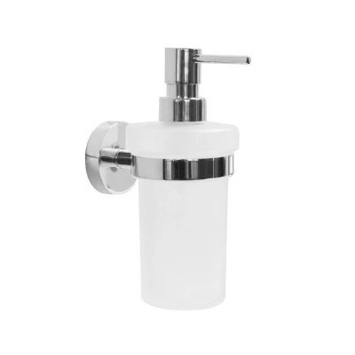 Afbeelding van Zeepdispenser Sapho X Round Hangend 230 ML Chroom / Melkglas