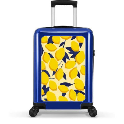 Afbeelding van BHPPY Handbagage Koffer Lichtgewicht Trolley 55cm Blauwe Limoenen print Blauw
