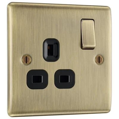 Afbeelding van BG Electrical 1 versnellingen schakelaar, metaal, mat zwart Messing antiek look