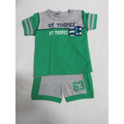 Afbeelding van dirkje , kledingset jongen tshirt +short groen / grijst 1 maand 56
