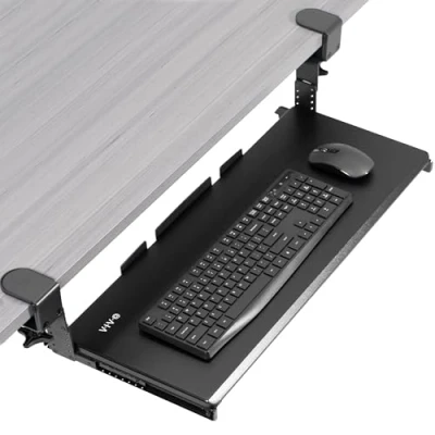 Afbeelding van VIVO Grote in hoogte verstelbare toetsenbordlade voor onder bureau, C klem bevestigingssysteem, 27 (33 inclusief klemmen) x 11 inch uitschuifbare platformcomputerlade typen, zwart, MOUNT KB05HB