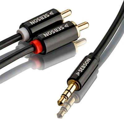 Afbeelding van SEBSON Audio Kabel 3m, Jack 3,5mm naar 2 Tulp Stekker, RCA Jack, mannelijk verguld afgeschermd