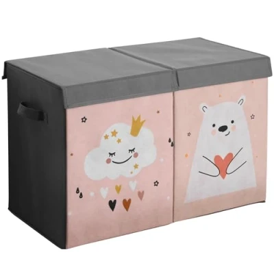 Afbeelding van Navaris speelgoedkist met deksel 62 x 33 40 cm Opbergbox voor de kinderkamer Opbergdoos speelgoed Roze leuke print