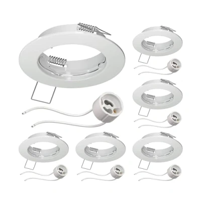 Afbeelding van ledscom.de 6 st. plafondinbouwframe FERE, rond, wit glanzend (GU10/MR16/GU5.3/50mm) incl. GU10 fitting